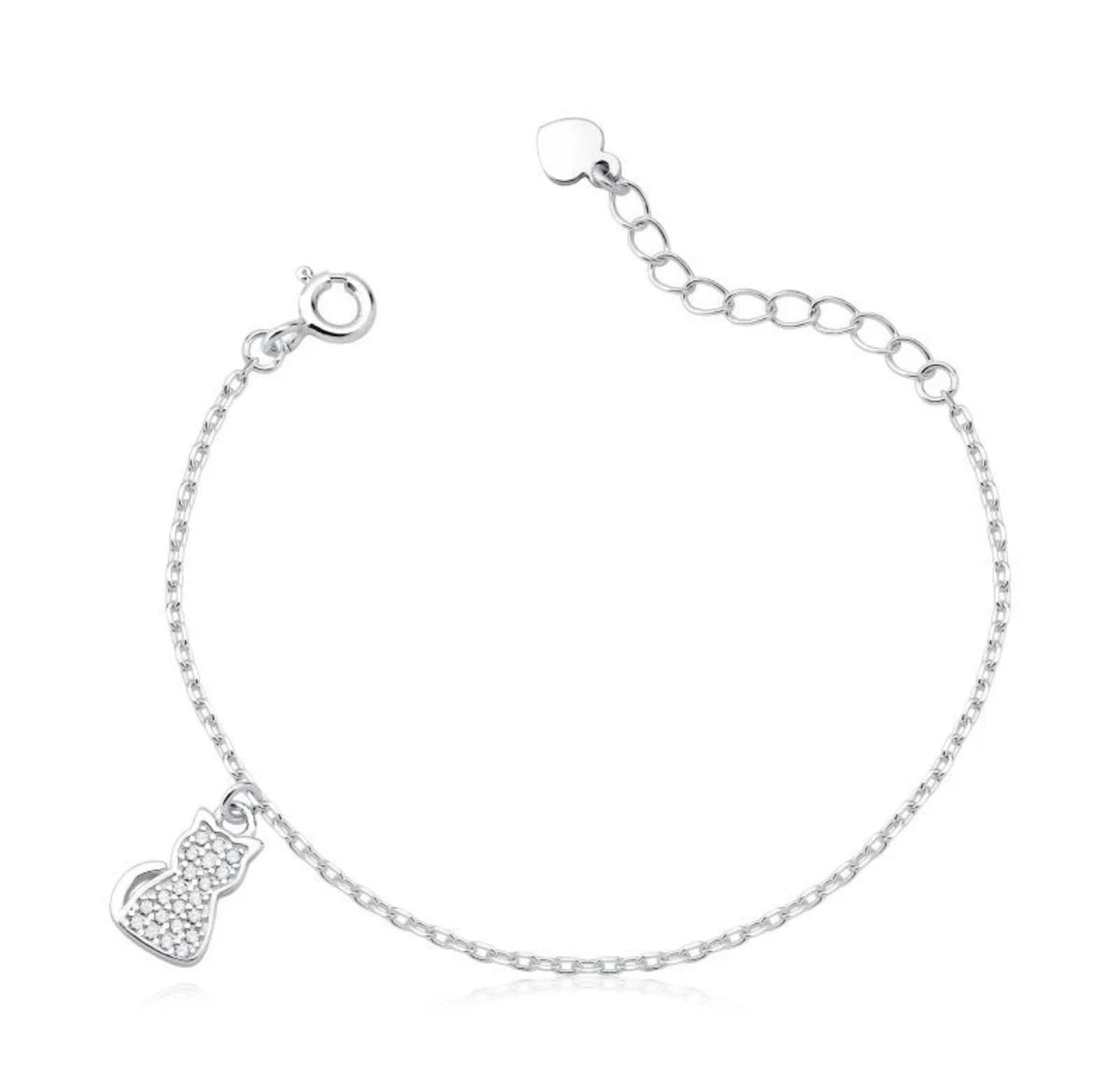 Pulseira 005 Infantil 12 cm pingente gatinho cravejado