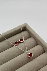Colar 031 conjunto coração embutido Fúcsia