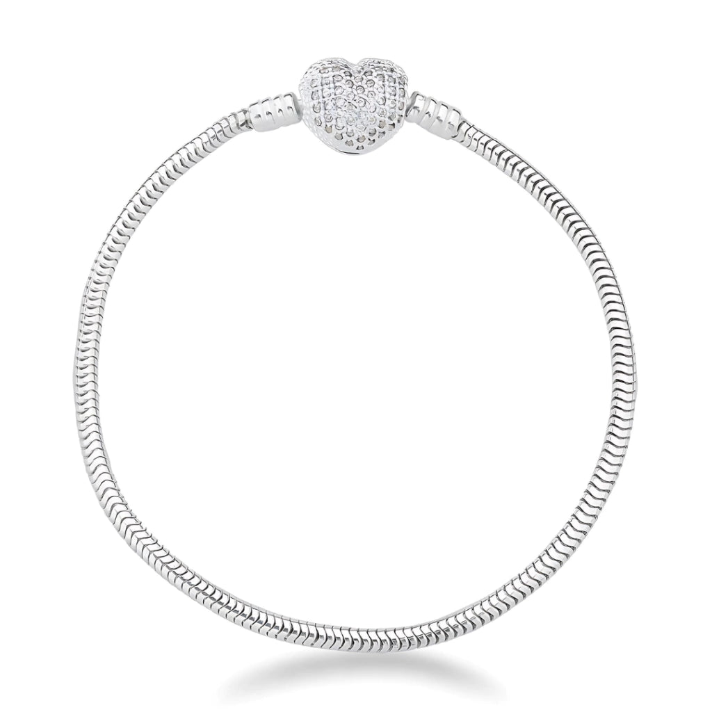 Pulseira 006 berloque Coração Cravejado 2.4MM Maleável 18 cm