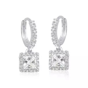 Brinco 0021 Argola Cravejada Pingente quadrado cristal