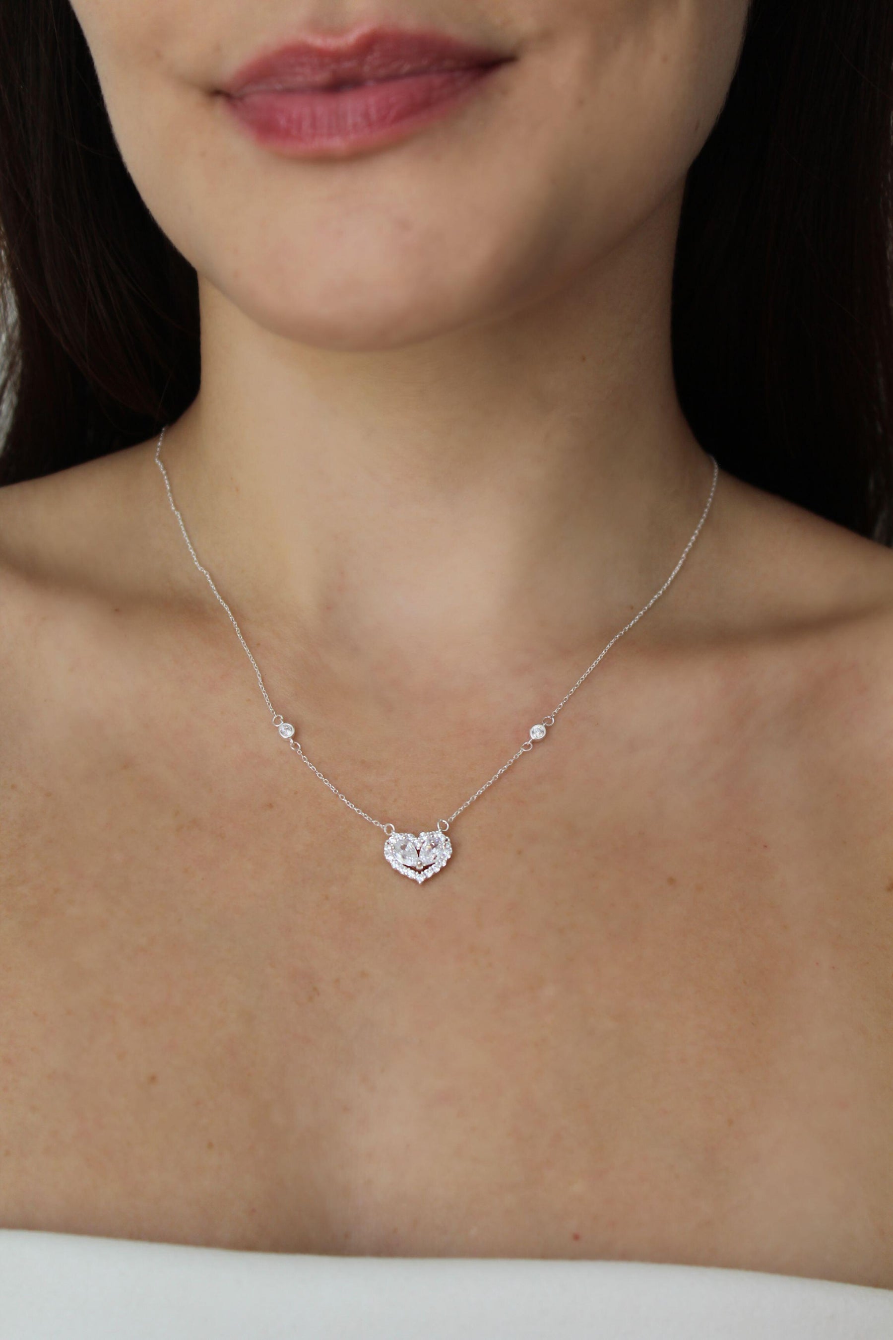 Colar 016 coração gotas 45cm